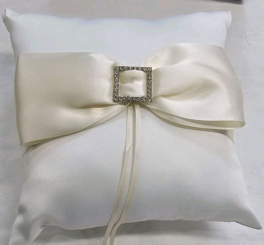 10*10cm Wedding Ceremony Ring Bearer Pillow Cushion with Satin Double Bowknot